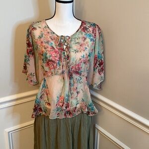 Wet Seal Boho Hippie Sheer Floral Blouse size Medium